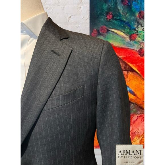 Armani Collezioni 40R 32x28 Gray Stripe Designer Suit Made in Italy Super 150s - Picture 5 of 16